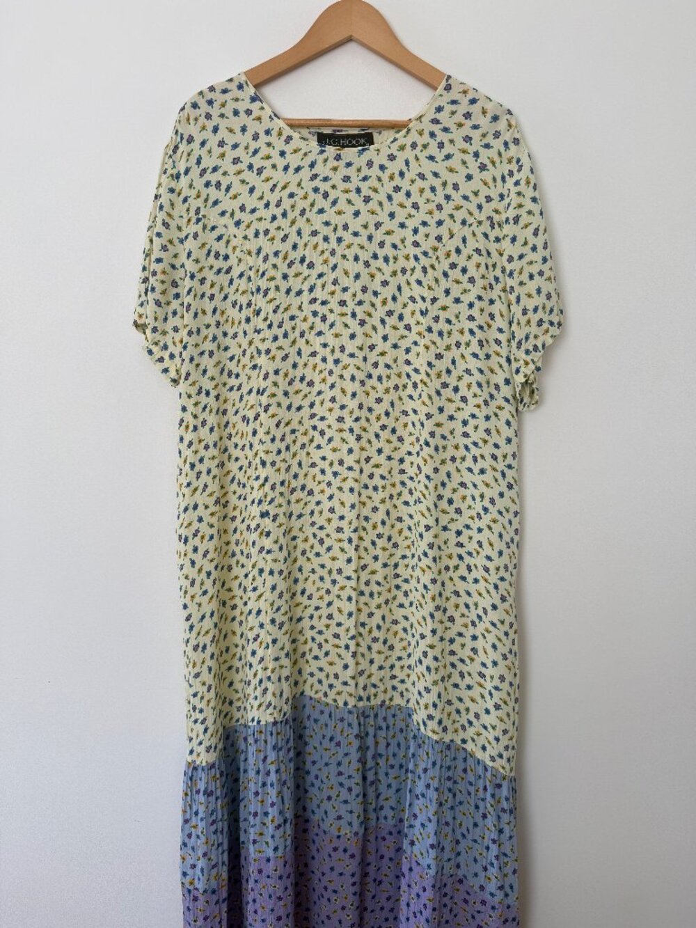 J.G. Hook Vintage Floral Rayon Maxi Prairie Dress XL Cottagecore Grannycore Boho